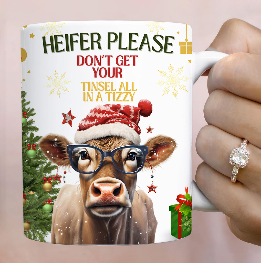 Funny Heifer Please Christmas Mug Cow Wearing Glasses Holiday Gift For Coffee Lovers