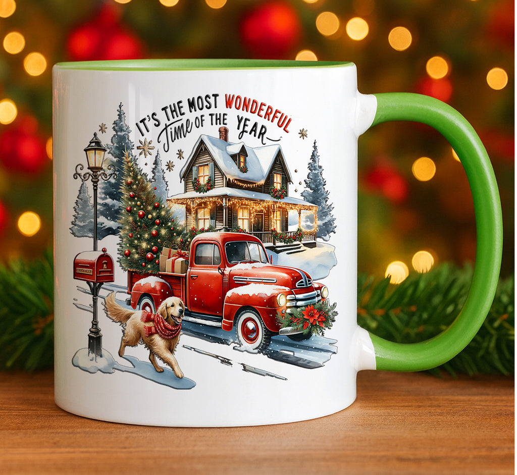 Christmas Red Truck Mug Holiday Winter Scene Cup Cozy Coffee Gift For Home Lovers