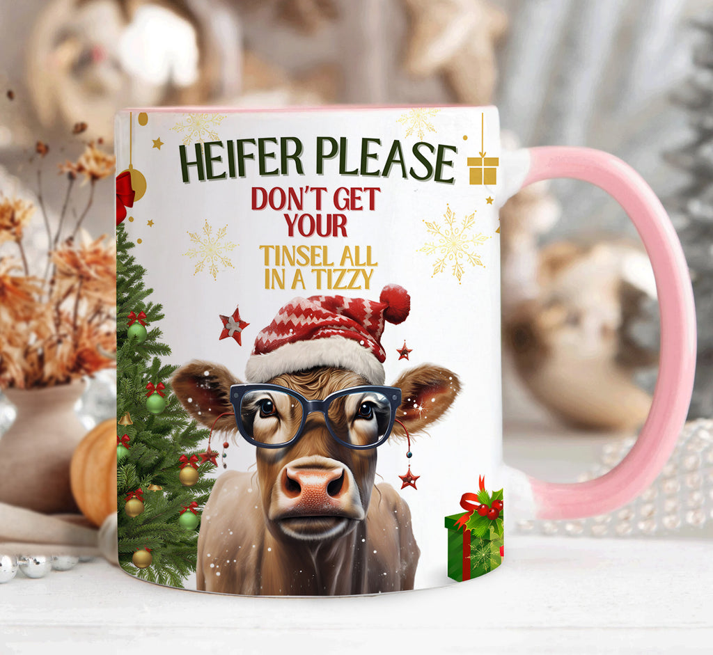Funny Heifer Please Christmas Mug Cow Wearing Glasses Holiday Gift For Coffee Lovers