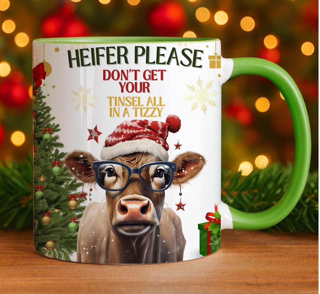 Funny Heifer Please Christmas Mug Cow Wearing Glasses Holiday Gift For Coffee Lovers