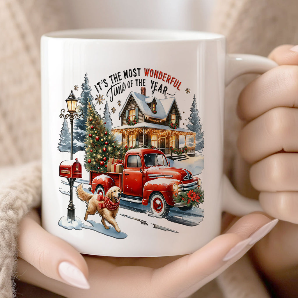 Christmas Red Truck Mug Holiday Winter Scene Cup Cozy Coffee Gift For Home Lovers