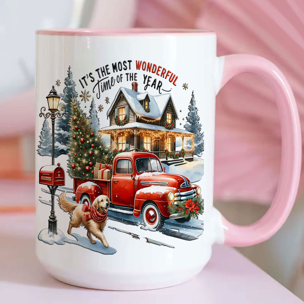 Christmas Red Truck Mug Holiday Winter Scene Cup Cozy Coffee Gift For Home Lovers