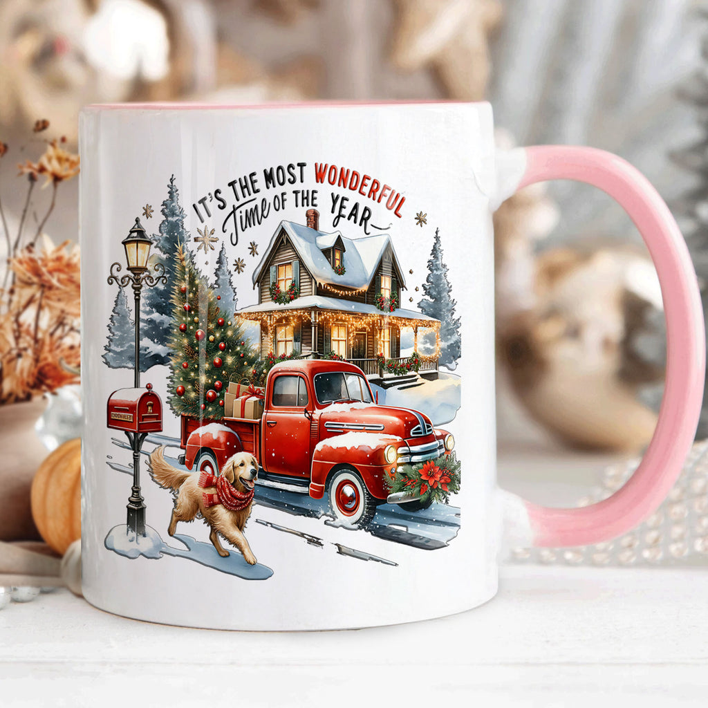 Christmas Red Truck Mug Holiday Winter Scene Cup Cozy Coffee Gift For Home Lovers