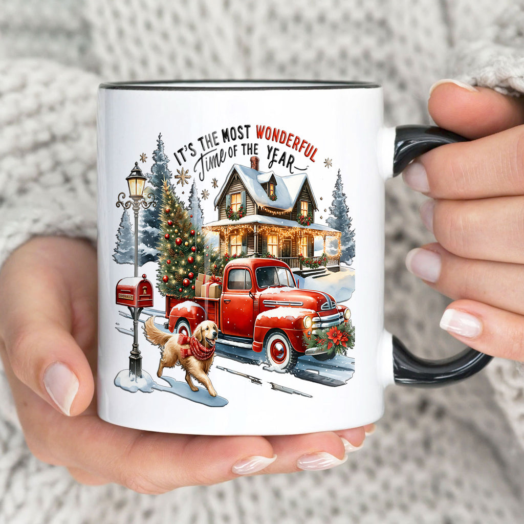 Christmas Red Truck Mug Holiday Winter Scene Cup Cozy Coffee Gift For Home Lovers