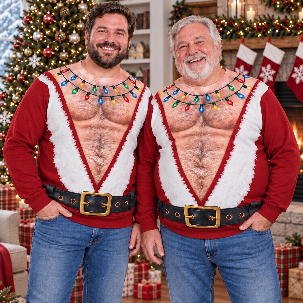 Funny Hairy Chest Ugly Christmas Sweater, Novelty Holiday Party Pullover, Christmas Gag Gift For Men