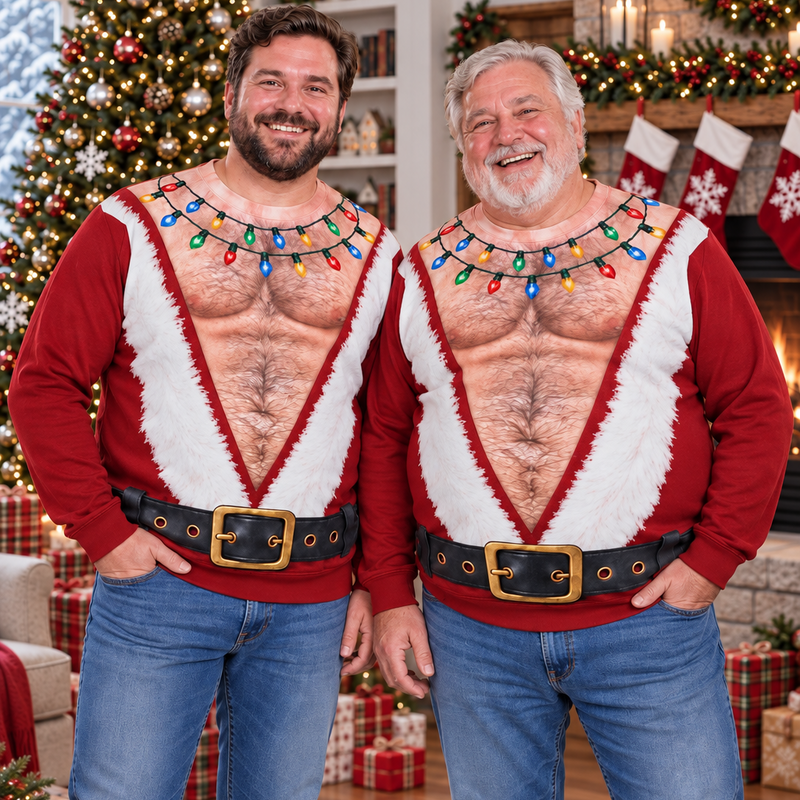 Funny Hairy Chest Ugly Christmas Sweater, Novelty Holiday Party Pullover, Christmas Gag Gift For Men