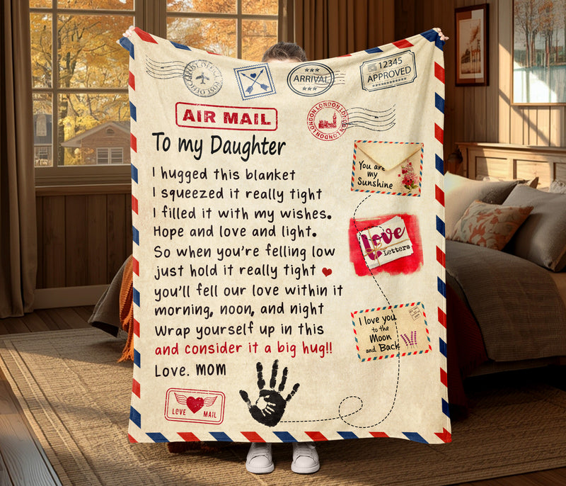 Flannel Blanket To My Daughter Letter Printed Stamp Quilts Dad Mom For Daughter's Air Mail Blanket Positive Encourage Love Gift