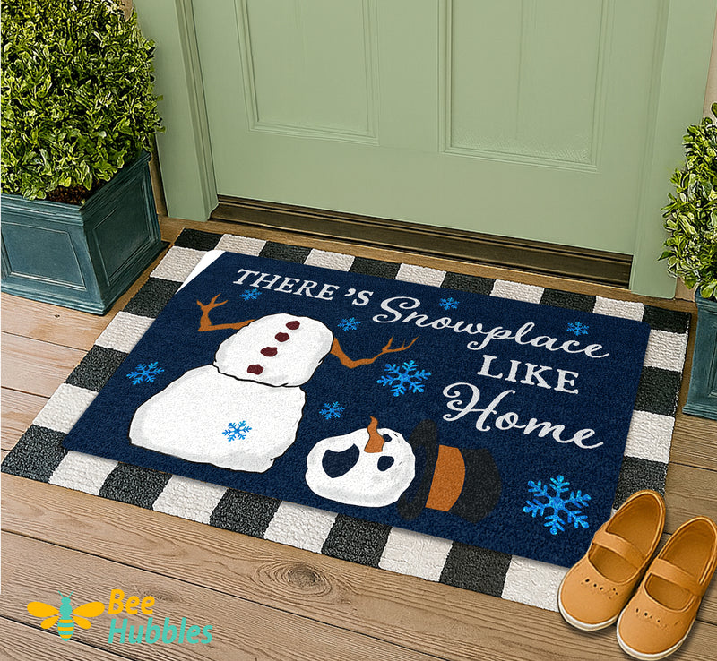 Funny Christmas Doormat – There’s Snowplace Like Home, Winter Holiday Welcome Mat, Cute Snowman Front Door Decor