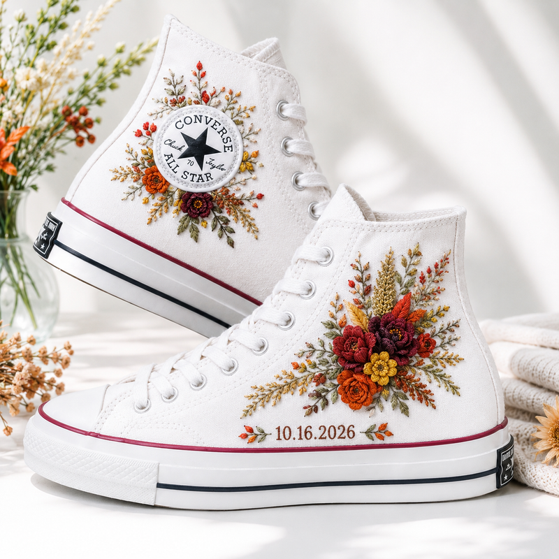 Custom Mushroom Wildflower Wedding Date - Personalized Embroidered Converse High Tops (Copy)