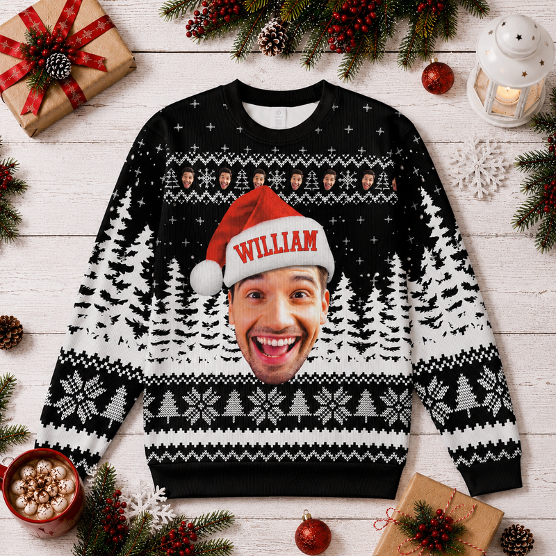 Custom Face Photo Ugly Christmas Sweater, Personalized Name or Company Logo Xmas Sweatshirt, Funny Family Gift, Christmas Party Sweater