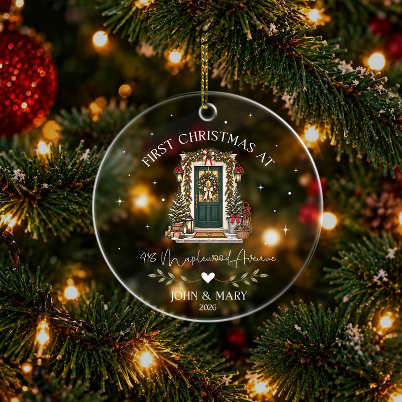 Personalized First Christmas in New Home Ornament, Custom Address Front Door Keepsake, New Home Couple Gift, Housewarming Christmas Decor