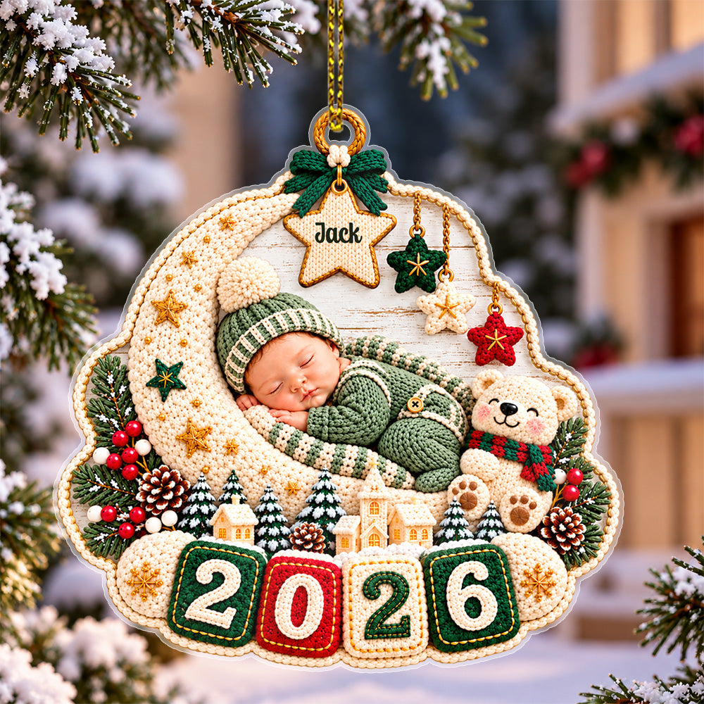 Personalized Sleeping Baby Moon Acrylic Ornament 2026 Custom Baby Name Crescent Moon Christmas Ornament Newborn Gift Baby First Christmas Keepsake