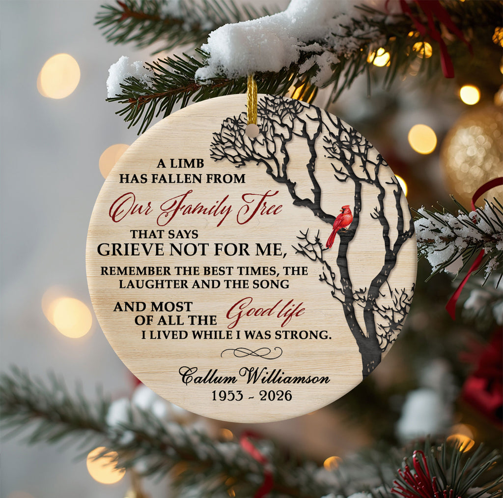 Memorial Christmas Ornaments, A Limb Has Fallen Custom Sympathy Gift Ornaments