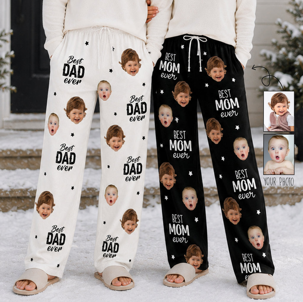 Best Mom Dad Ever Custom Baby Face - Personalized Christmas Pajama Pants