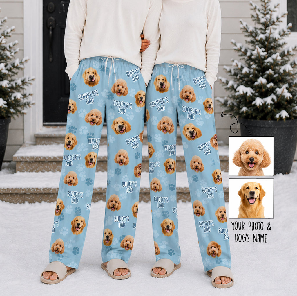 Custom Dog Face With Name For Dad Husband - Personalized Pajama Pants
