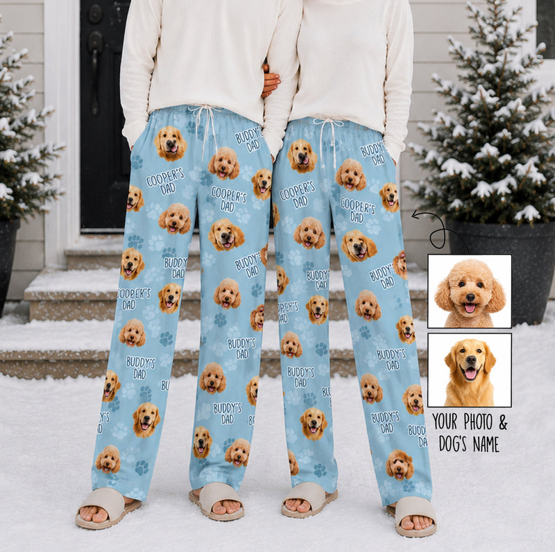 Custom Dog Face With Name For Dad Husband - Personalized Pajama Pants
