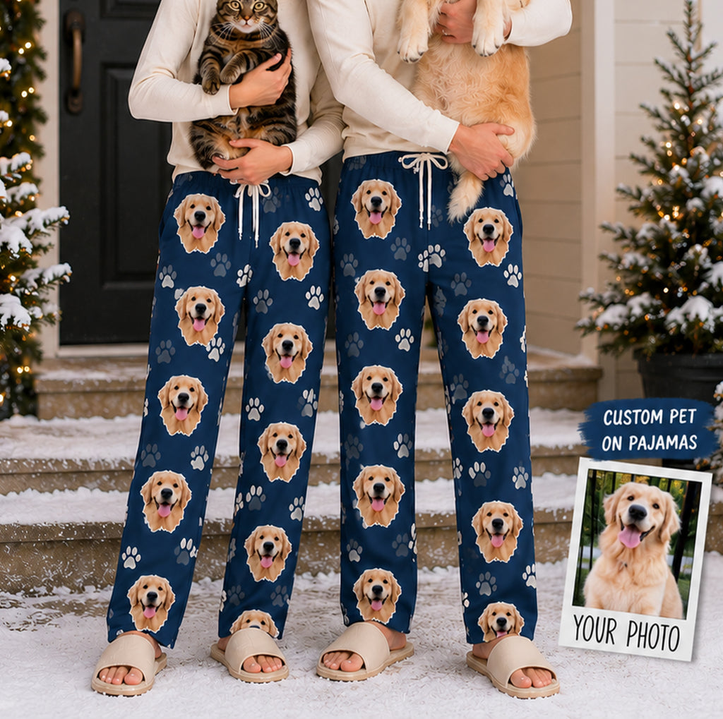 Custom Dog Face Paw Print - Personalized Christmas Pajama Pants