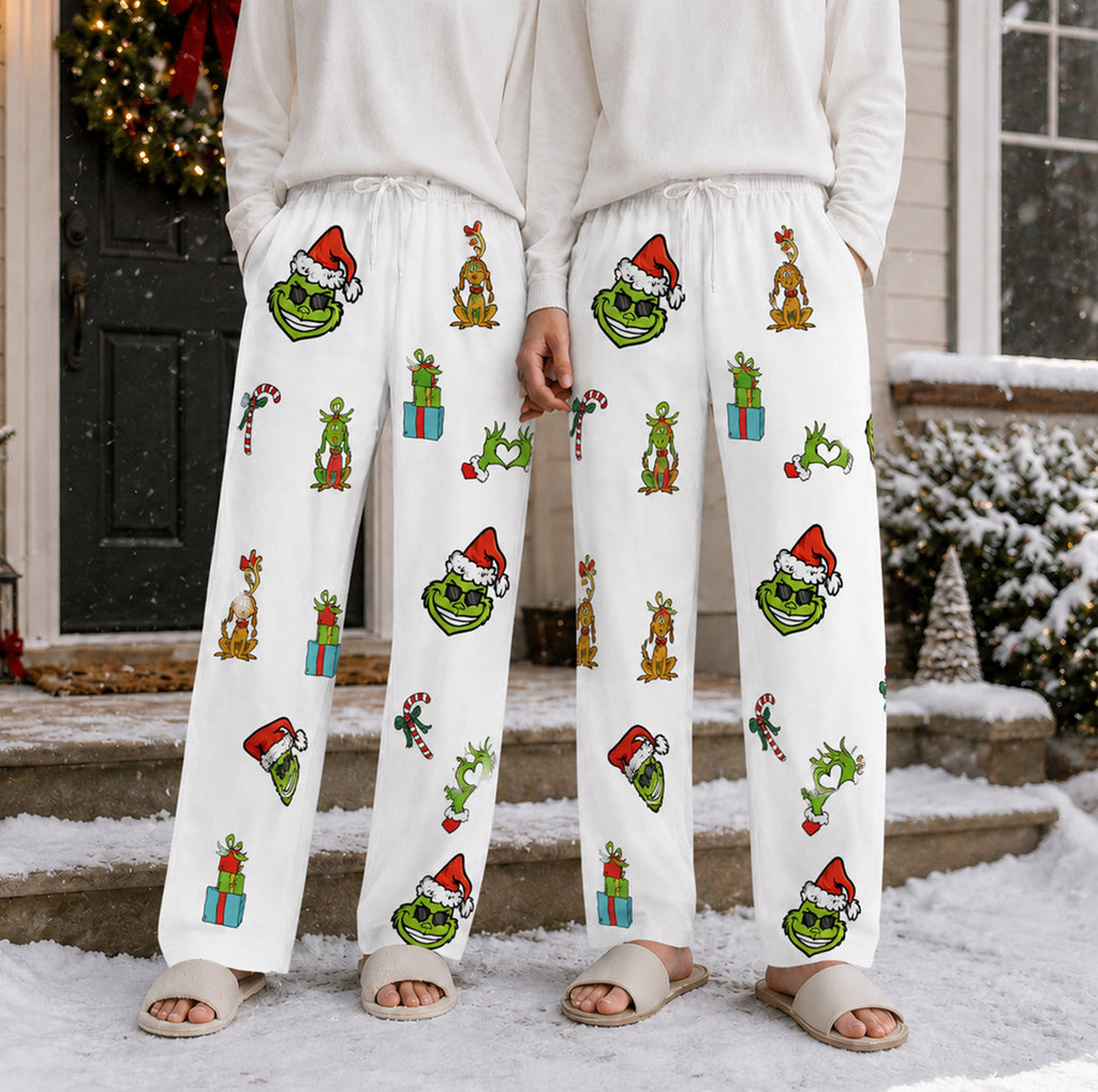 Grinch Christmas Cartoon Pattern -  Christmas Pajama Pants