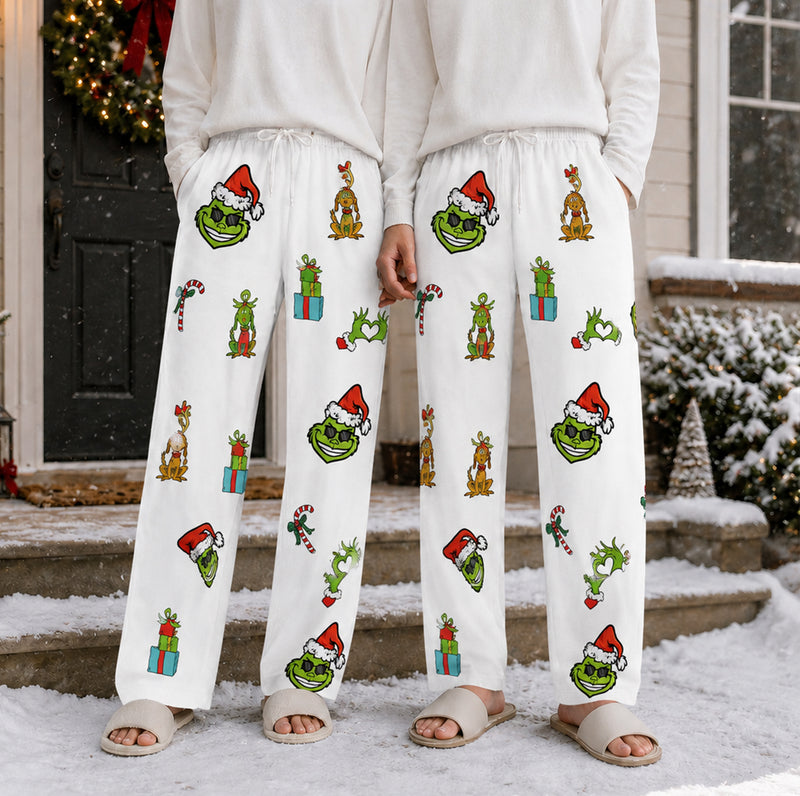 Grinch Christmas Cartoon Pattern -  Christmas Pajama Pants