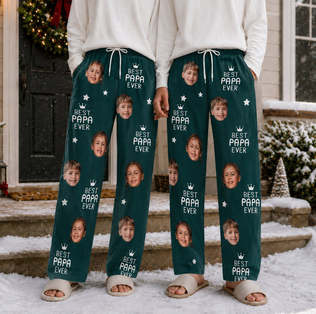 Best Papa Ever Custom Kids Face - Personalized Christmas Pajama Pants