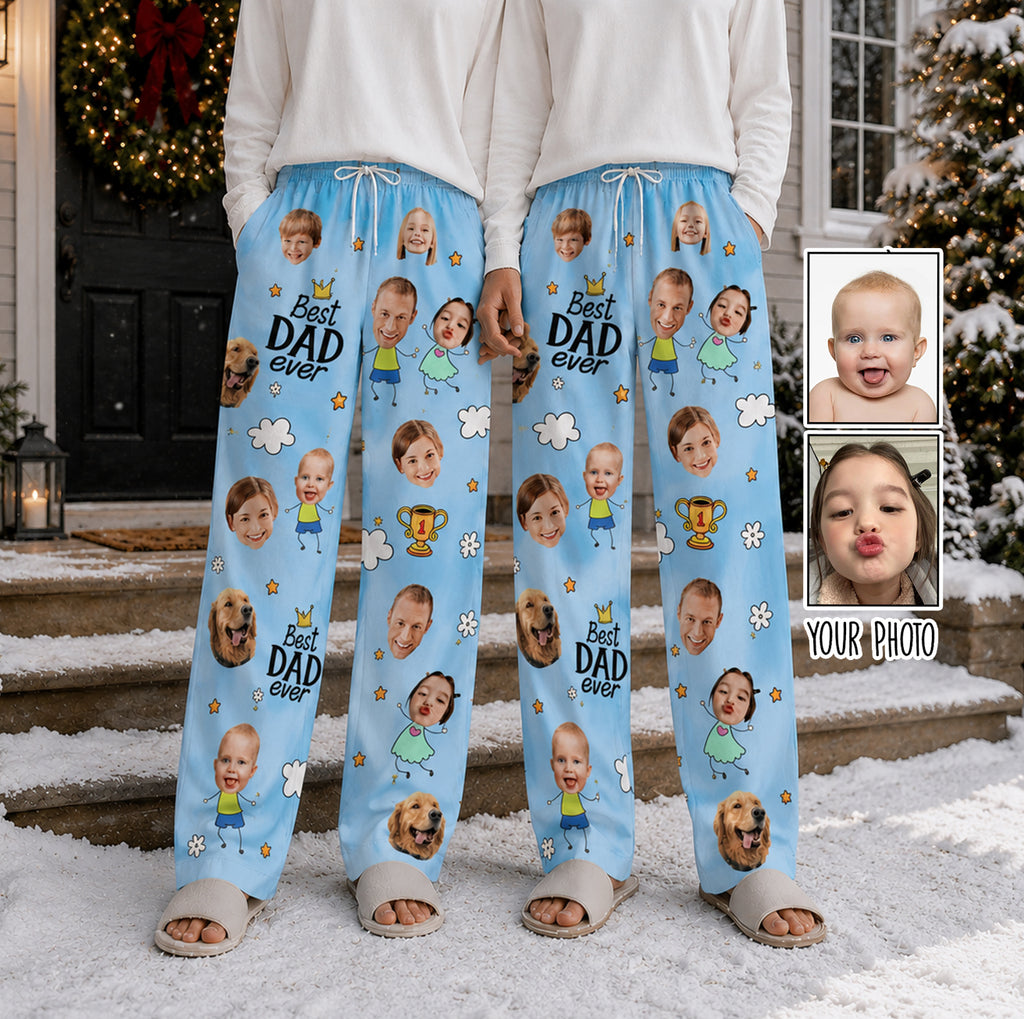 Best Dad Ever Custom Kids Face - Personalized Christmas Pajama Pants