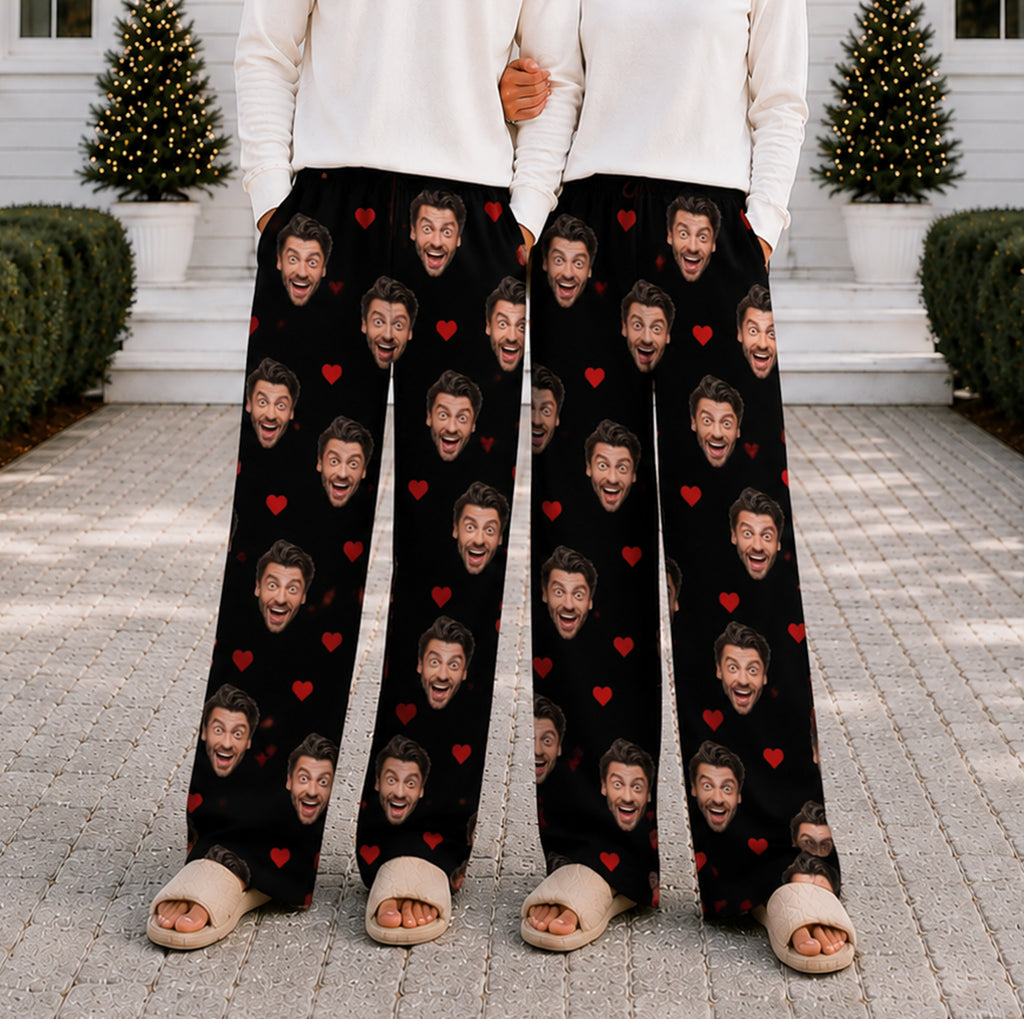 Custom Face Heart Pattern - Personalized Pajama Pants