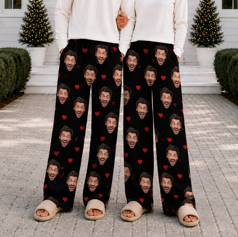 Custom Face Heart Pattern - Personalized Pajama Pants