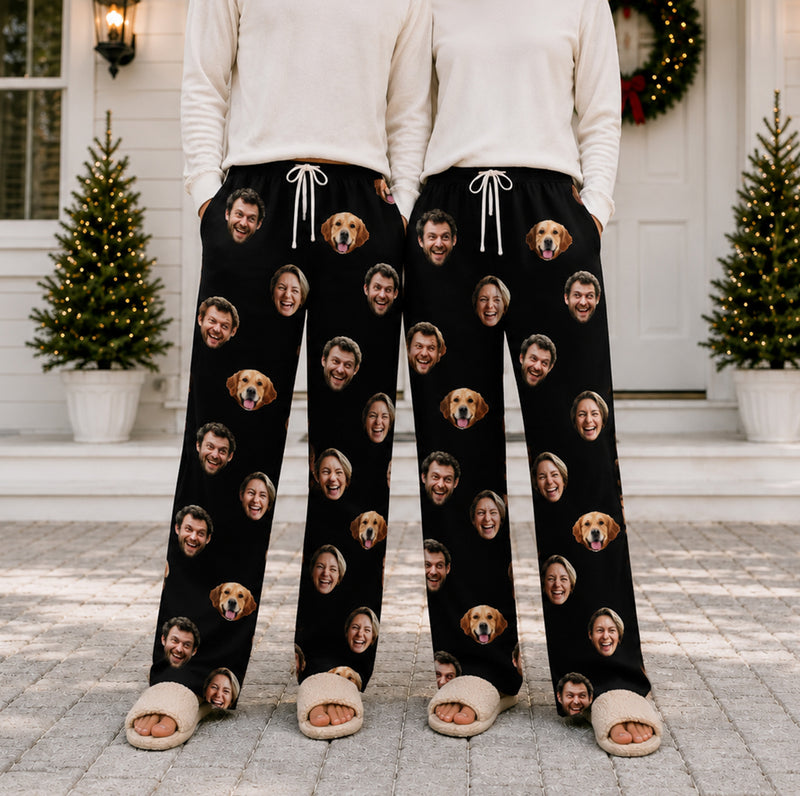 Custom Family & Dog Photo Faces - Personalized Pajama Pants