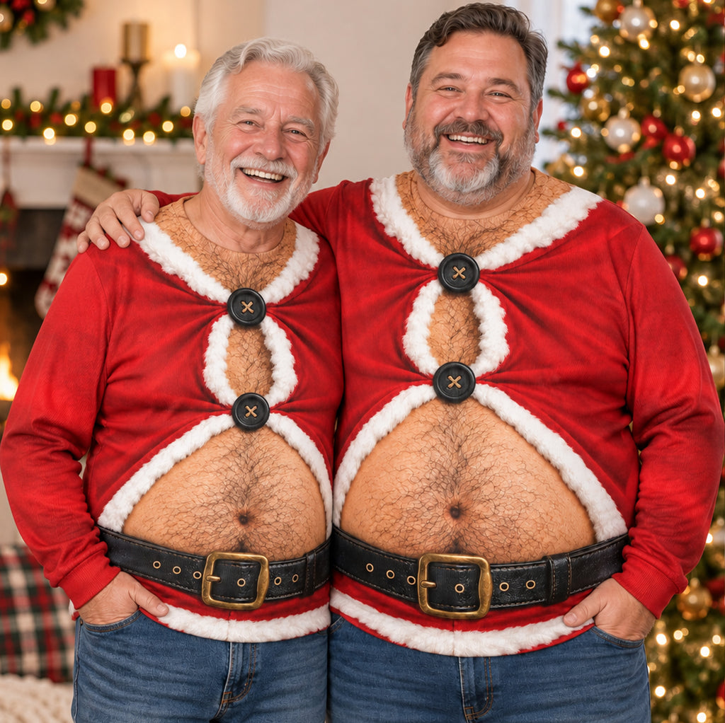 Funny Santa Belly Illusion Sweater, Ugly Christmas Party Shirt for Men