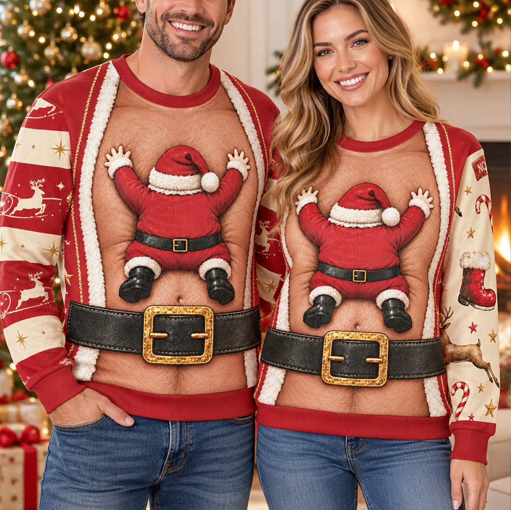 Hairy Chest Ugly Christmas Ugly Sweater, Funny Dad Holiday Tee, Xmas Party
