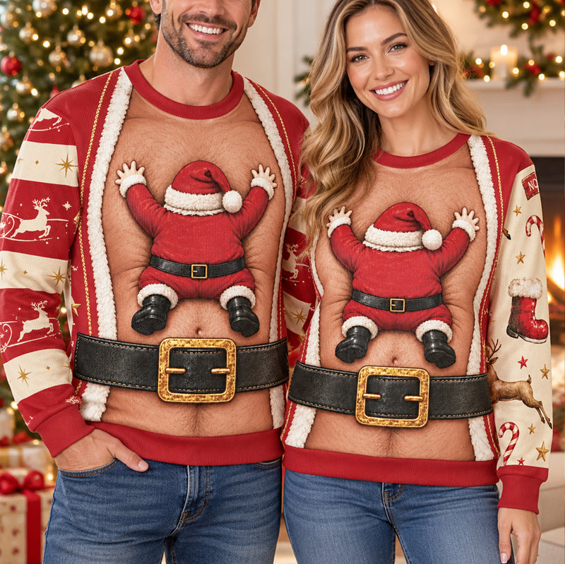 Hairy Chest Ugly Christmas Ugly Sweater, Funny Dad Holiday Tee, Xmas Party
