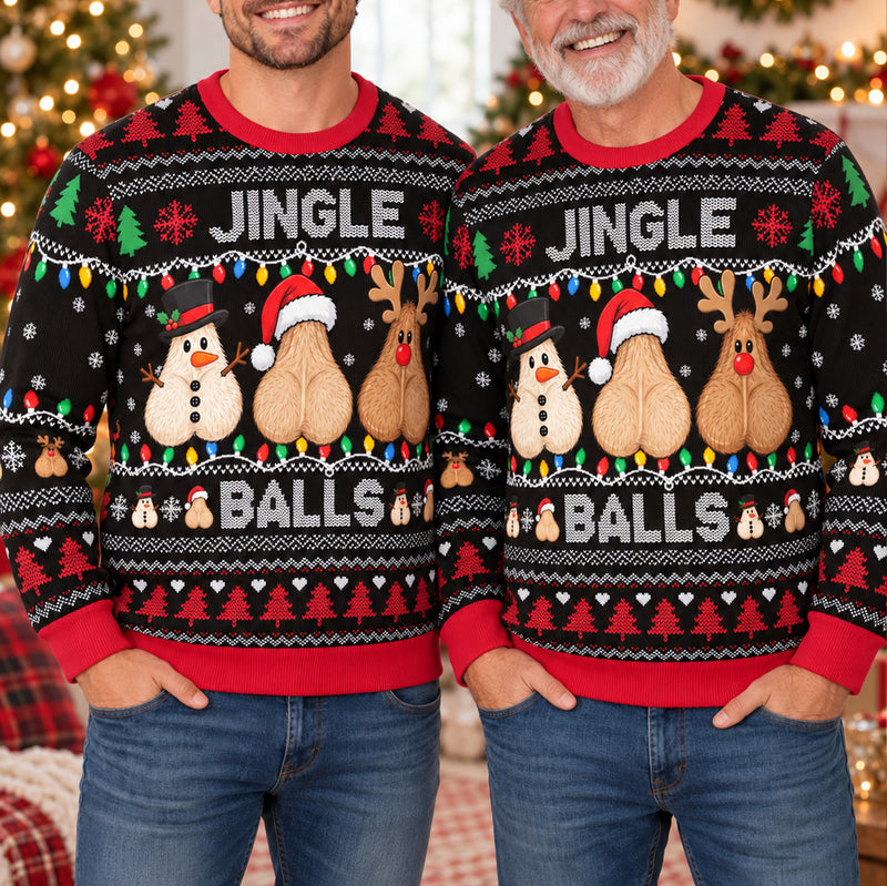 Funny Jingle Balls Ugly Christmas Sweater, Dicky Meme All-Over Print Knitted Ugly Holiday Sweater