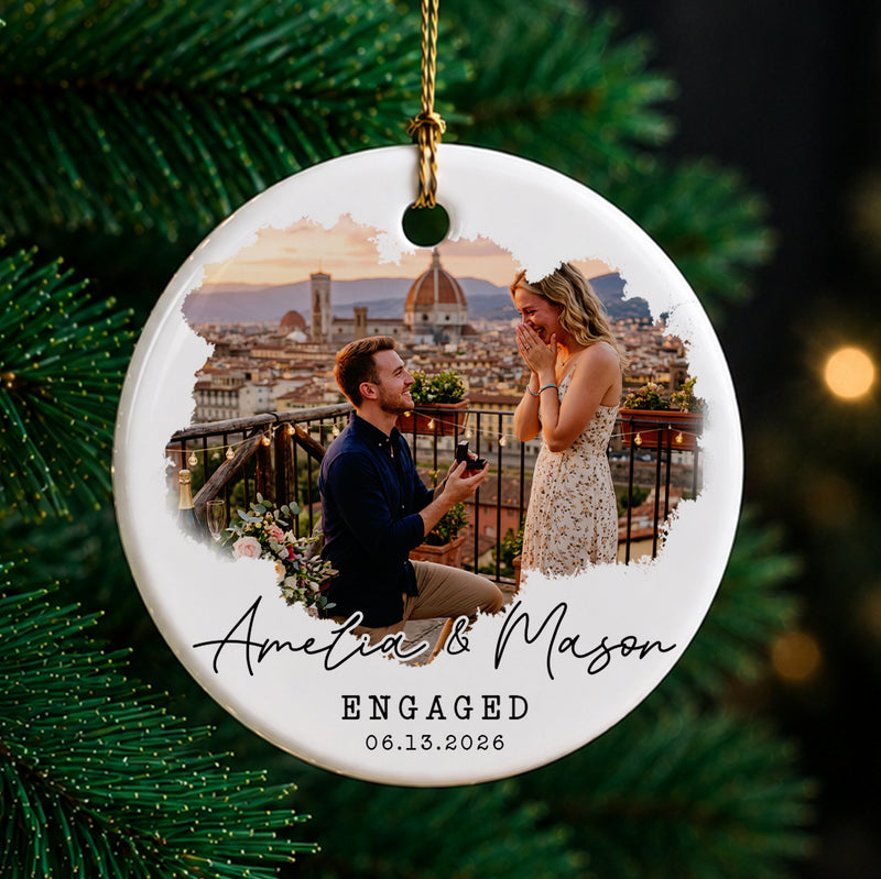 Custom Photo Watercolor Couple Portrait - Personalized Christmas Ceramic Ornament