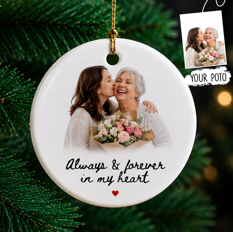 Custom Memorial Photo Always In My Heart - Personalized Christmas Ceramic Ornament