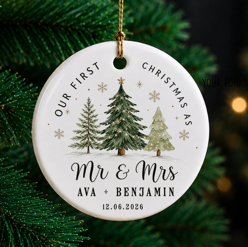 Our First Christmas As Mr. & Mrs. Names & Date - Personalized Christmas Ornament