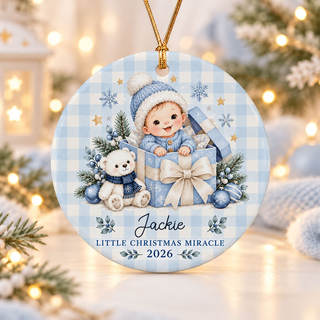 Personalized Baby First Christmas Ceramic Ornament 2026 Little Christmas Miracle Baby Boy Gift Box Ornament Newborn Keepsake