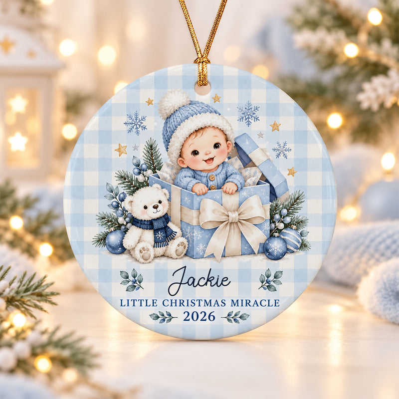 Personalized Baby First Christmas Ceramic Ornament 2026 Little Christmas Miracle Baby Boy Gift Box Ornament Newborn Keepsake