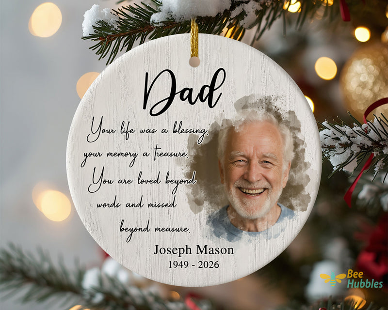 Personalized Dad Memorial Ornament, Dad In Heaven Christmas Ornament, Photo Ornament