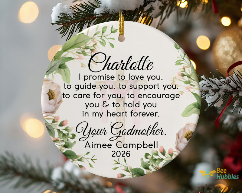 Godmother Promise Ornament, Personalized Gift For Goddaughter Christmas Keepsake