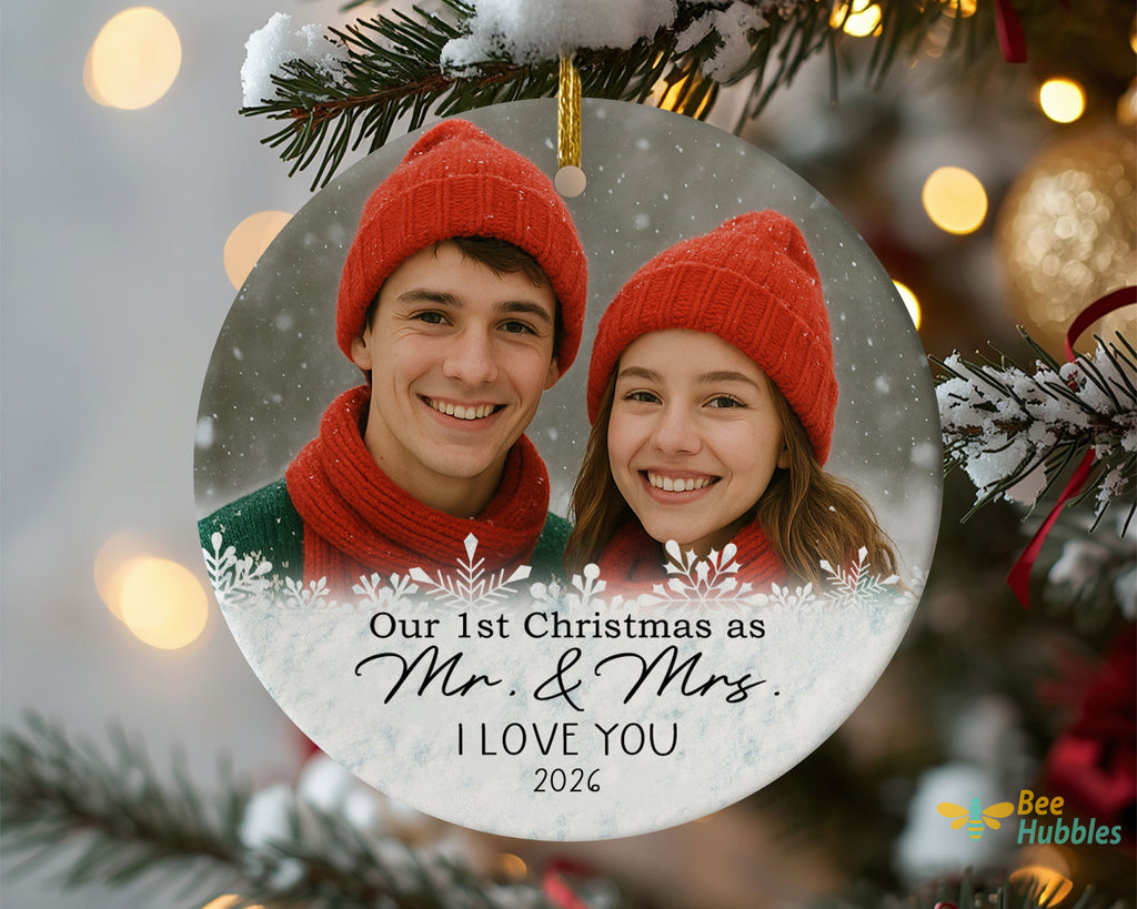 First Christmas Married Ornament, Personalized Mr and Mrs Gift For Couple