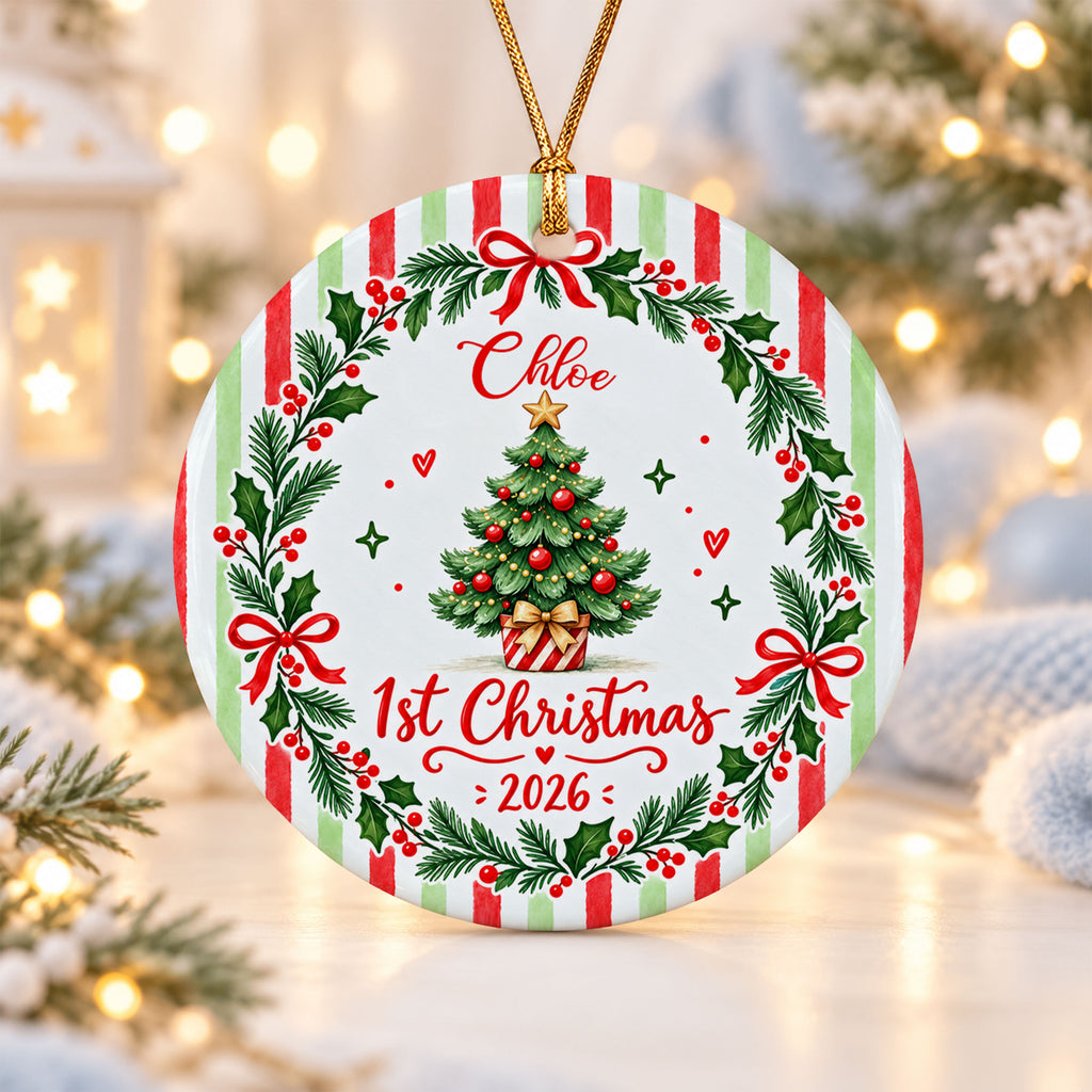Personalized First Christmas Ceramic Ornament 2026 Custom Name Christmas Tree Wreath Ornament Baby First Christmas Gift Holiday Keepsake