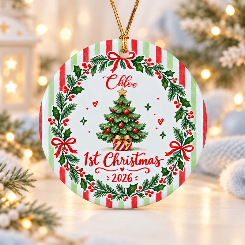 Personalized First Christmas Ceramic Ornament 2026 Custom Name Christmas Tree Wreath Ornament Baby First Christmas Gift Holiday Keepsake