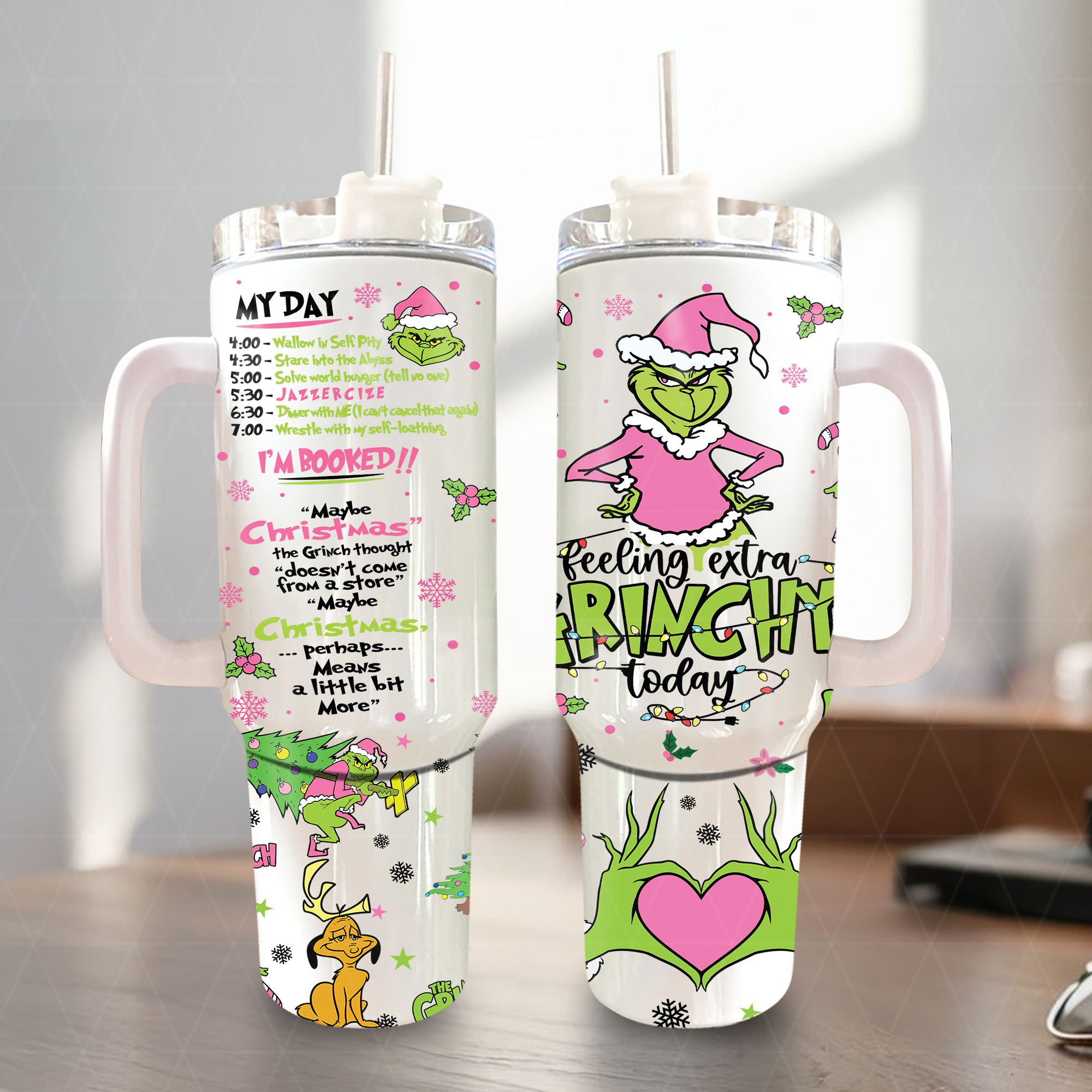 Grinch Christmas Tumbler, Owala Freesip, Custom Engraving, Holiday Gift, Whoville Inspired, Authentic 40oz