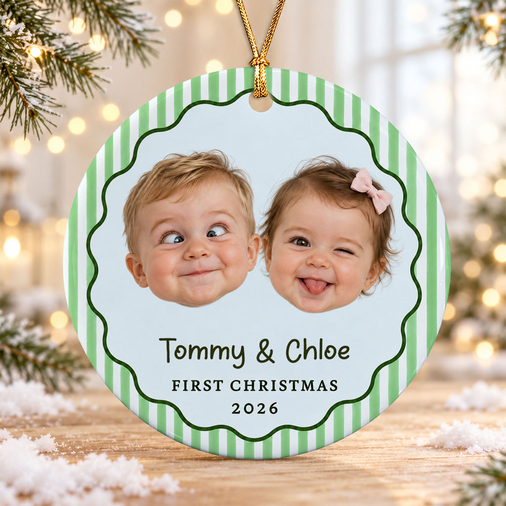 Personalized Baby Face Christmas Ceramic Ornament 2026 Custom Two Baby Photos First Christmas Keepsake Twins Baby Gift Sibling Ornament