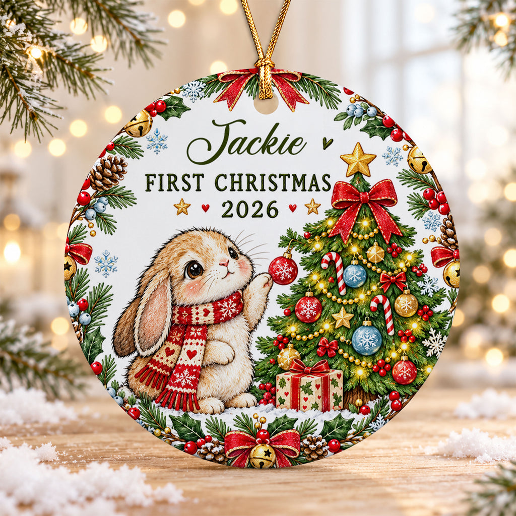 Personalized Bunny Christmas Ceramic Ornament 2026 Custom Name Rabbit with Scarf Christmas Tree Ornament Bunny Lover Gift Cute Holiday Decor
