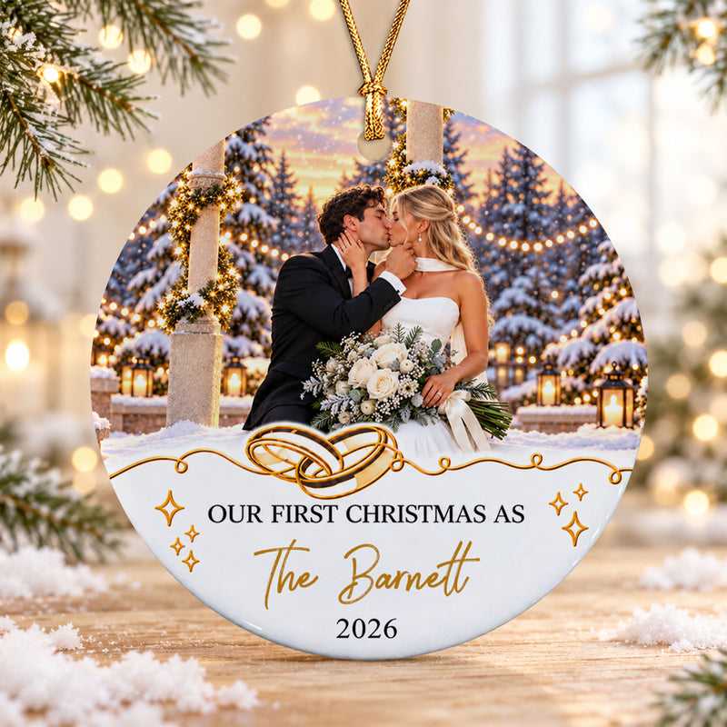 Personalized First Christmas Married Ceramic Ornament 2026 Custom Wedding Photo Ornament Newlywed Couple Gift First Married Christmas Keepsake