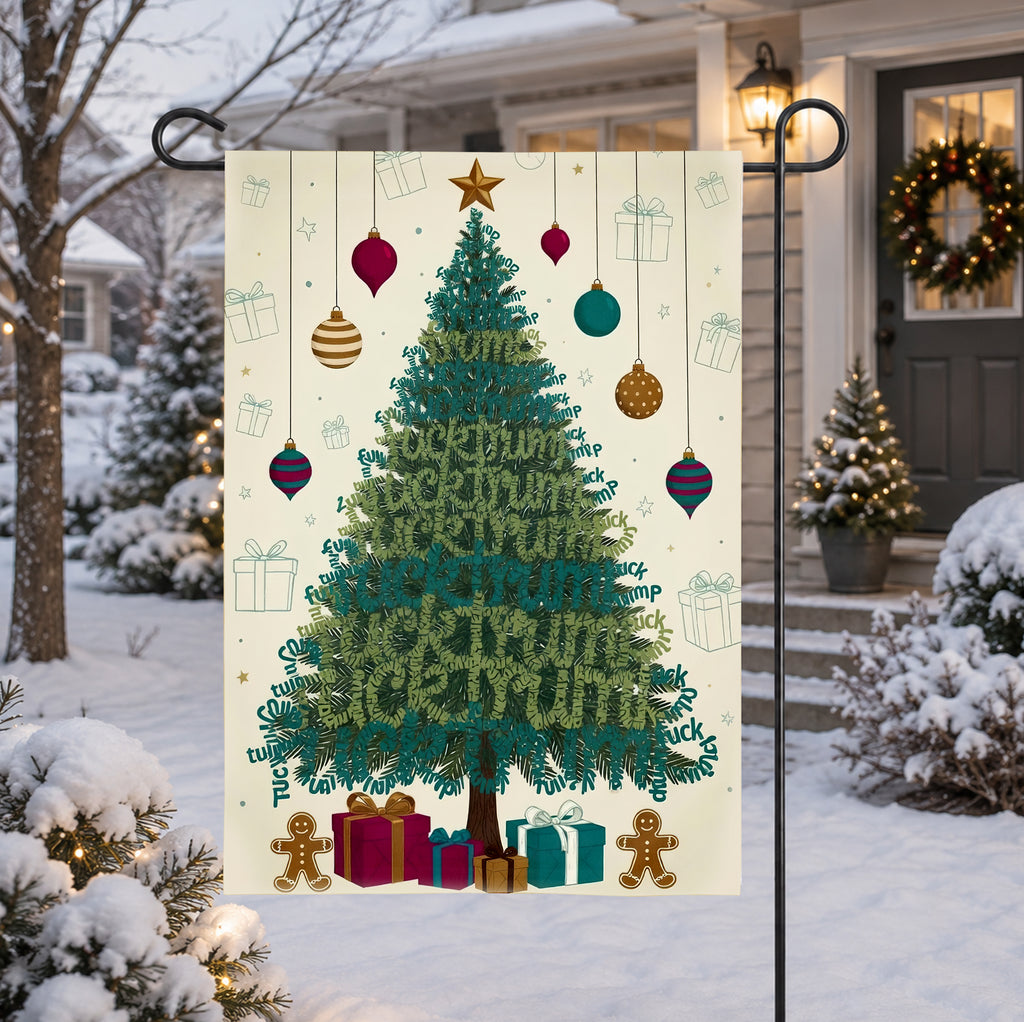 Subtle Anti Trump Christmas Tree Garden Flag, All I Want for Christmas is Flag, Merry Christmas Flag, Liberal Xmas Outdoor Decoration