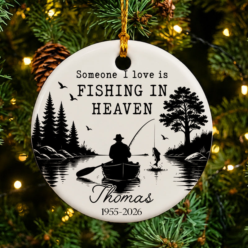 Personalized Fishing in Heaven Memorial Ornament, Grandpa Remembrance Christmas Keepsake, Custom Sympathy Gift for Family