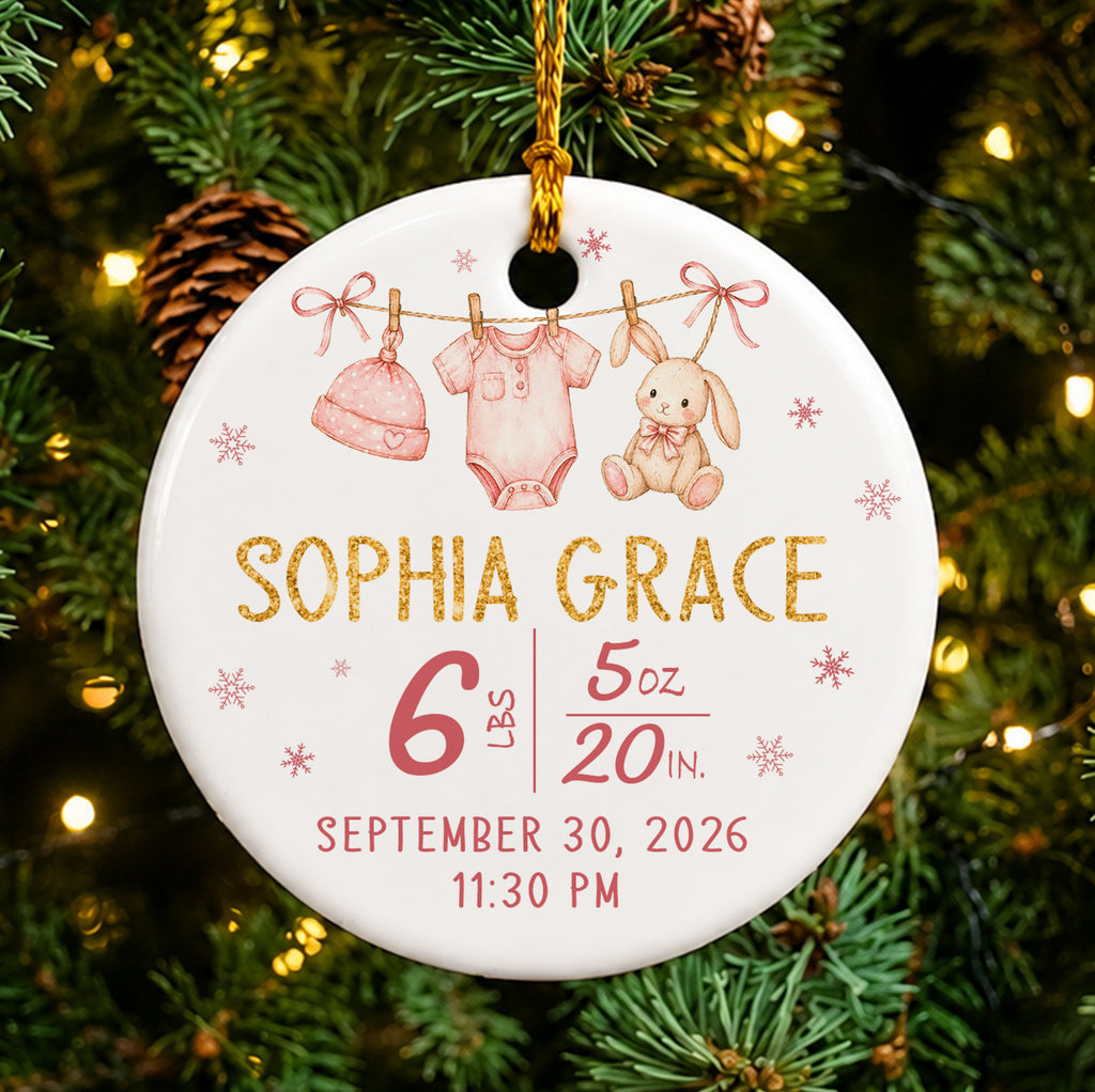 Personalized Baby Birth Stats Ornament, Custom Name Weight Length Date Keepsake, Baby First Christmas Keepsake, Newborn Baby Shower Gift