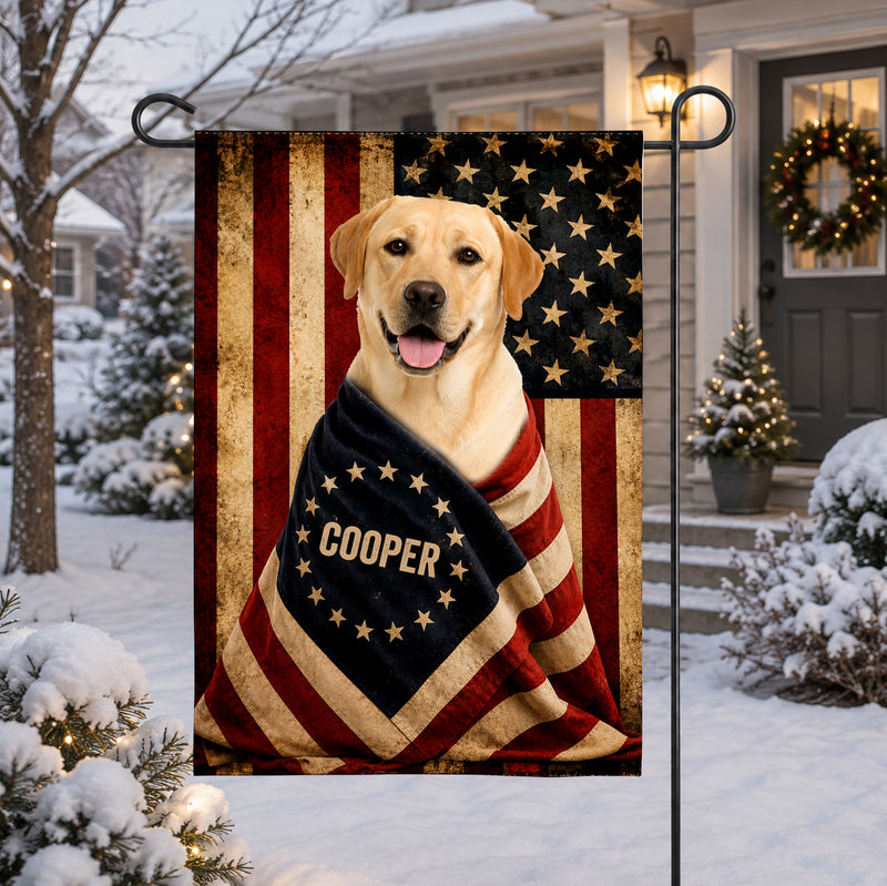 Personalized Dog Christmas Flag, Custom Pet Photo American Flag Blanket Design, Patriotic Holiday Yard Decor, Dog Lover Christmas Gift